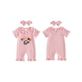 thumbnail image 2 of BemeyourBBs Newborn Baby Summer Clothes Baby Girl Fathers Day Outfit I Love You Daddy Letters Elephant Short Sleeve Ruffled Romper Jumpsuit and Bow Headband 2 Piece Set, 2 of 9