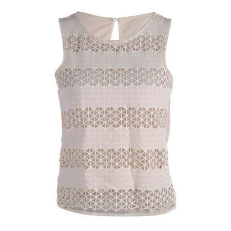 Criss Cross Pattern - S/M Fit Beige Criss Cross Pattern Horizontal Stripe Panel Cut Out Top