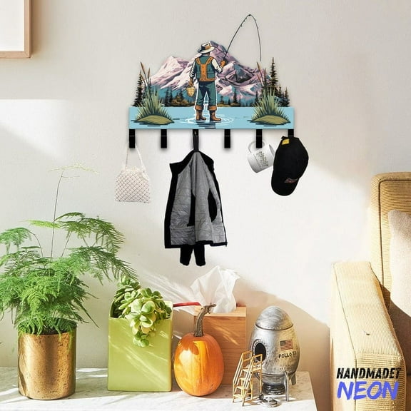 Handmadetneonsign Fisherman Coat Rack Wall Hanger, Fishing Metal Wall Hooks, Fisherman Keys Holder Home Decor 74930