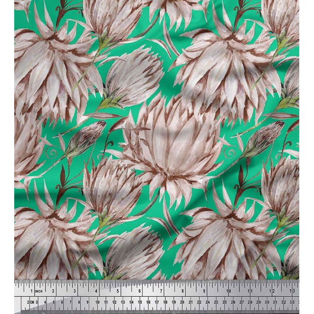 Soimoi Japan Crepe Satin Fabric Clover Flower Print Sewing Fabric Yard 42 Inch Wide