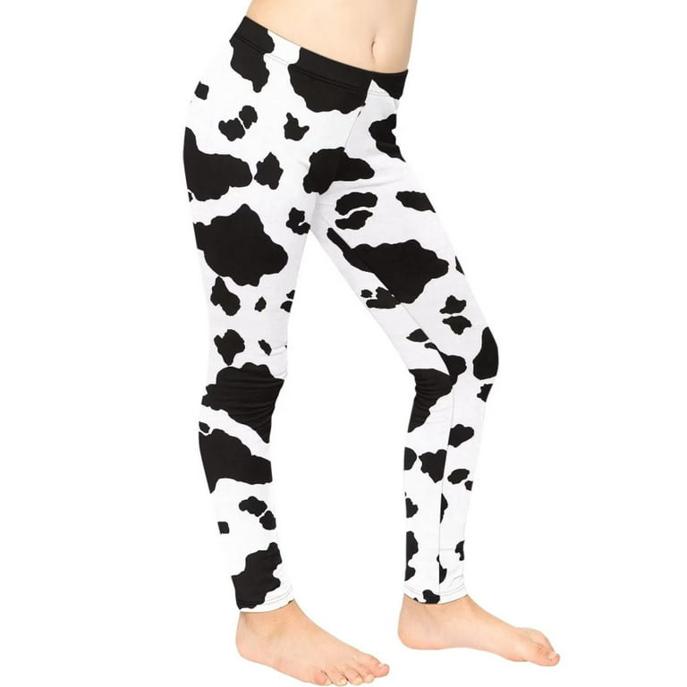 FKELYI Cow Print Girls Leggings Comfortable Outdoor Activities High Waisted  Tights for Youth Kids Elastic Walking Yoga Pants Size 8-9 Years 