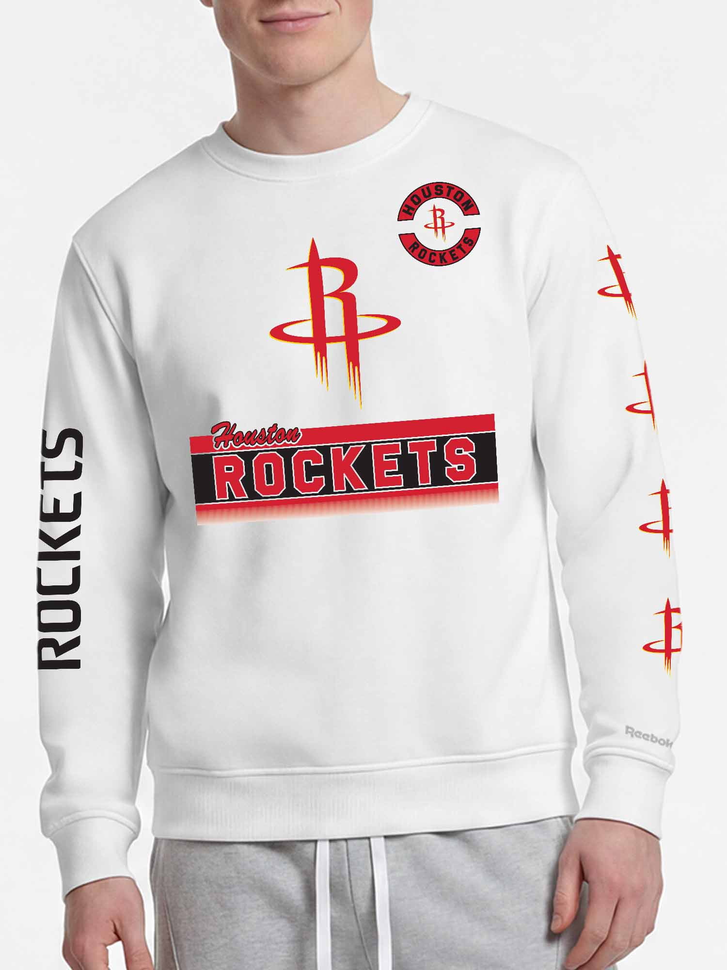 Houston Rockets Reebok Mens White Crew Sweatshirt