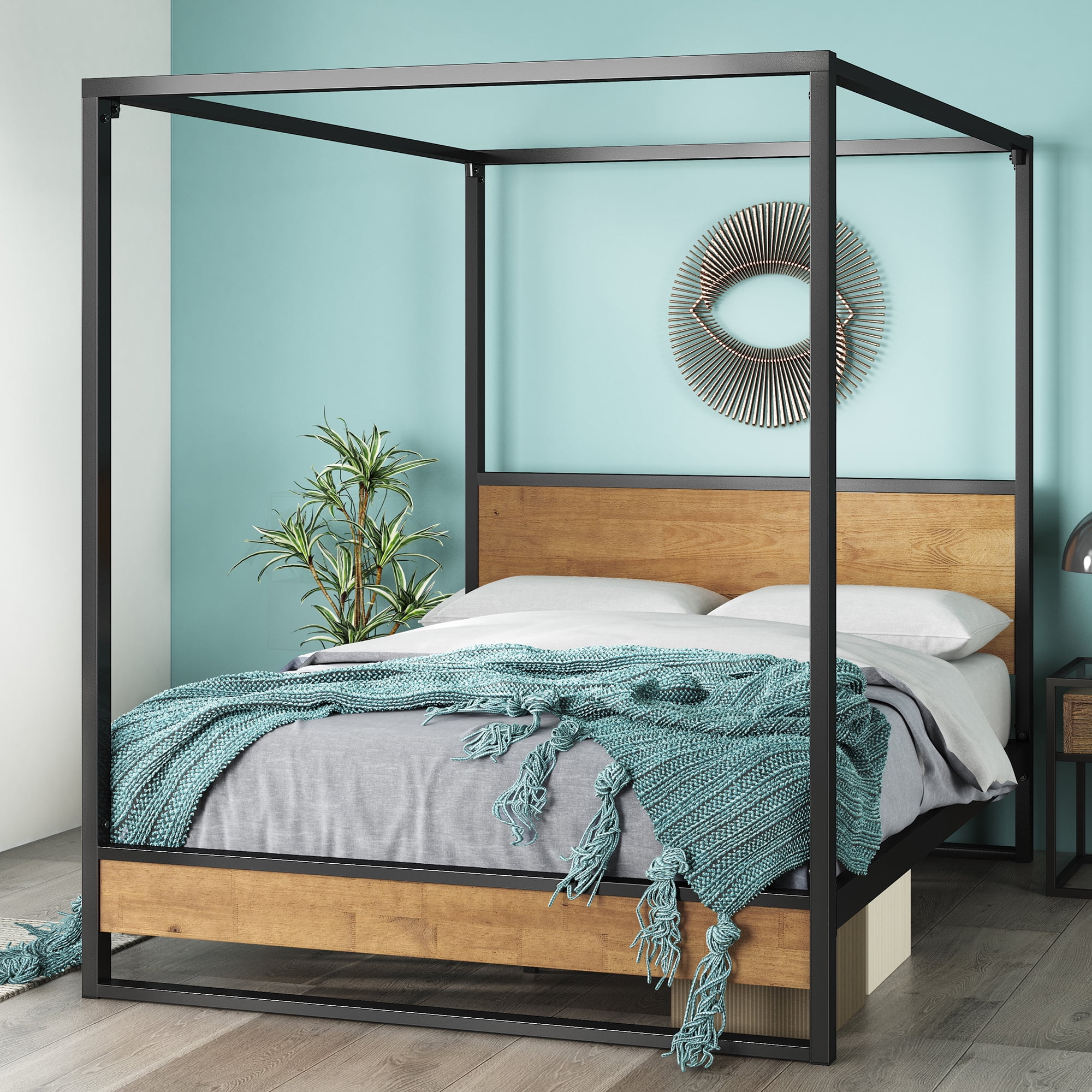 Wood Canopy Platform Bed Queen, Wood Canopy Bed Frame Full