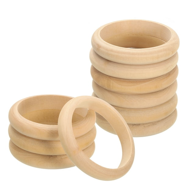 Unique Bargains Wooden Bangle Bracelet, 10 Pack 81mm - Log Retro Macrame Rings, Unfinished Smooth Wooden Rings for Crafts
