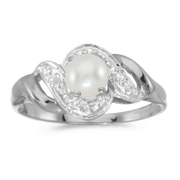10k White Gold Freshwater Cultured Pearl And Diamond Swirl Ring