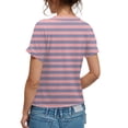 thumbnail image 4 of NAMTYQX Graphic Tees for Women Soft Plus Size Stripe Print Casual Short Sleeve Lightweight Open Front V Neck Loose Fit Trendy Pink Size 3XL, 4 of 5