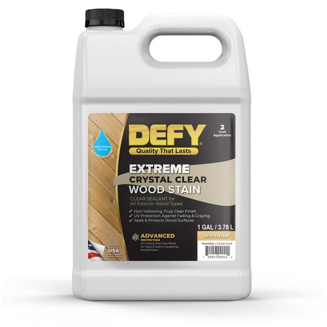 DEFY Extreme Crystal Clear Outdoor Wood Stain and Sealer in One – Clear Waterproof Sealant for Wood Decks, Fences, & Siding, 1 Gal, Made in USA