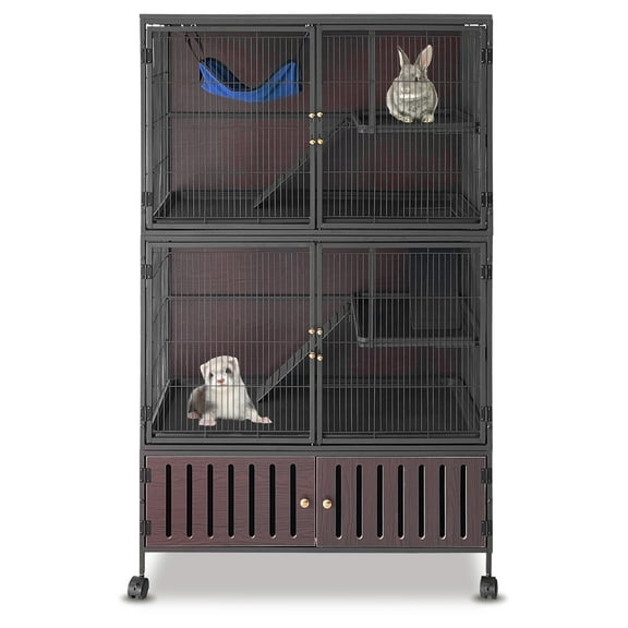 Metal Ferret Cage, 5-Level Rolling Chinchilla Cage, Small Animal Mansion with Hammock, Lockable Storage&Ramps, Multi-Species Habitat for Ferret, Chinchilla, Guinea Pig, Pet Rat