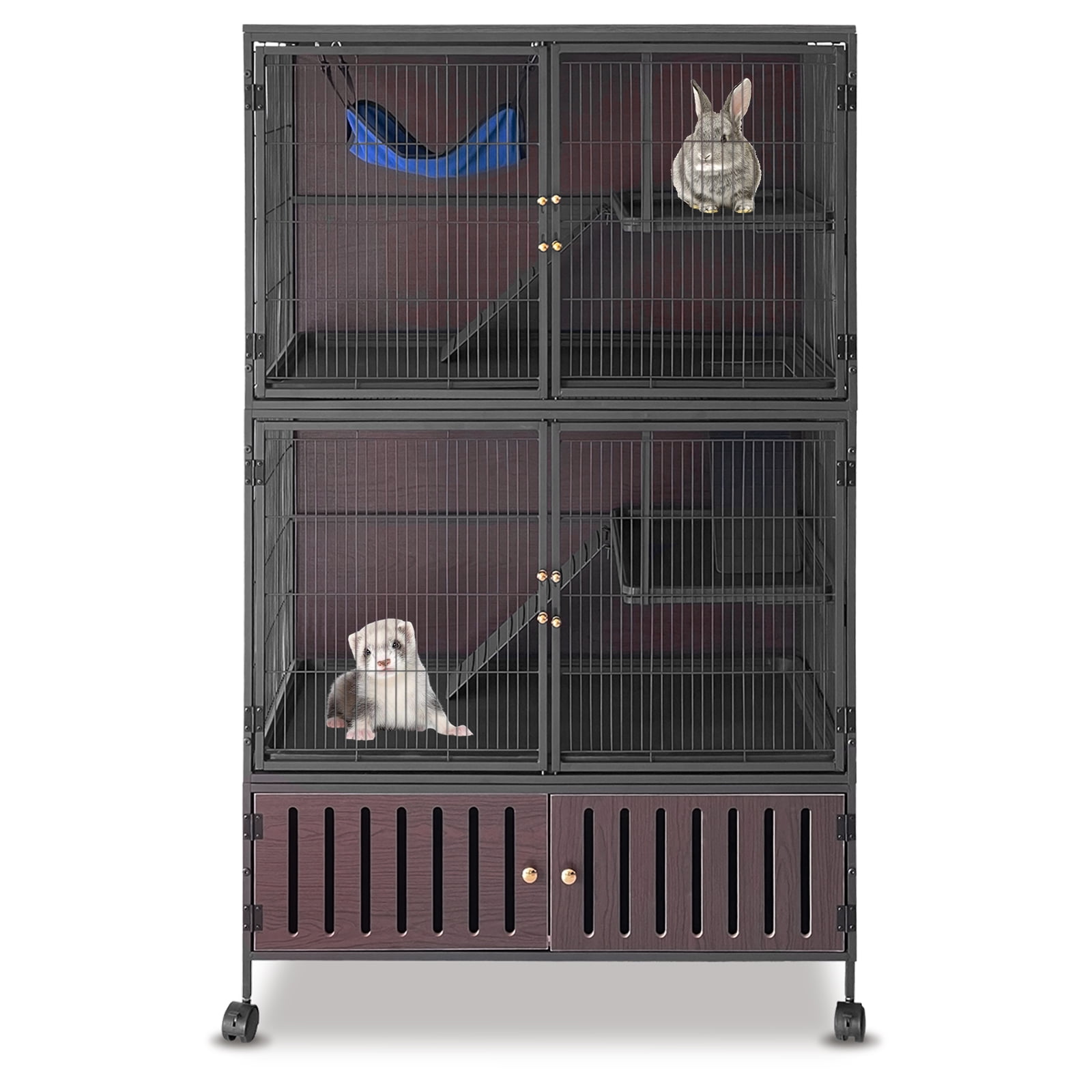 36" 5-Tier Metal Small Animal Cage with Wheels – Large Multi-Level Habitat with Hammock, Removable Tray & Secure Doors – Indoor Enclosure for Ferrets, Chinchillas, Guinea Pigs & Rabbits