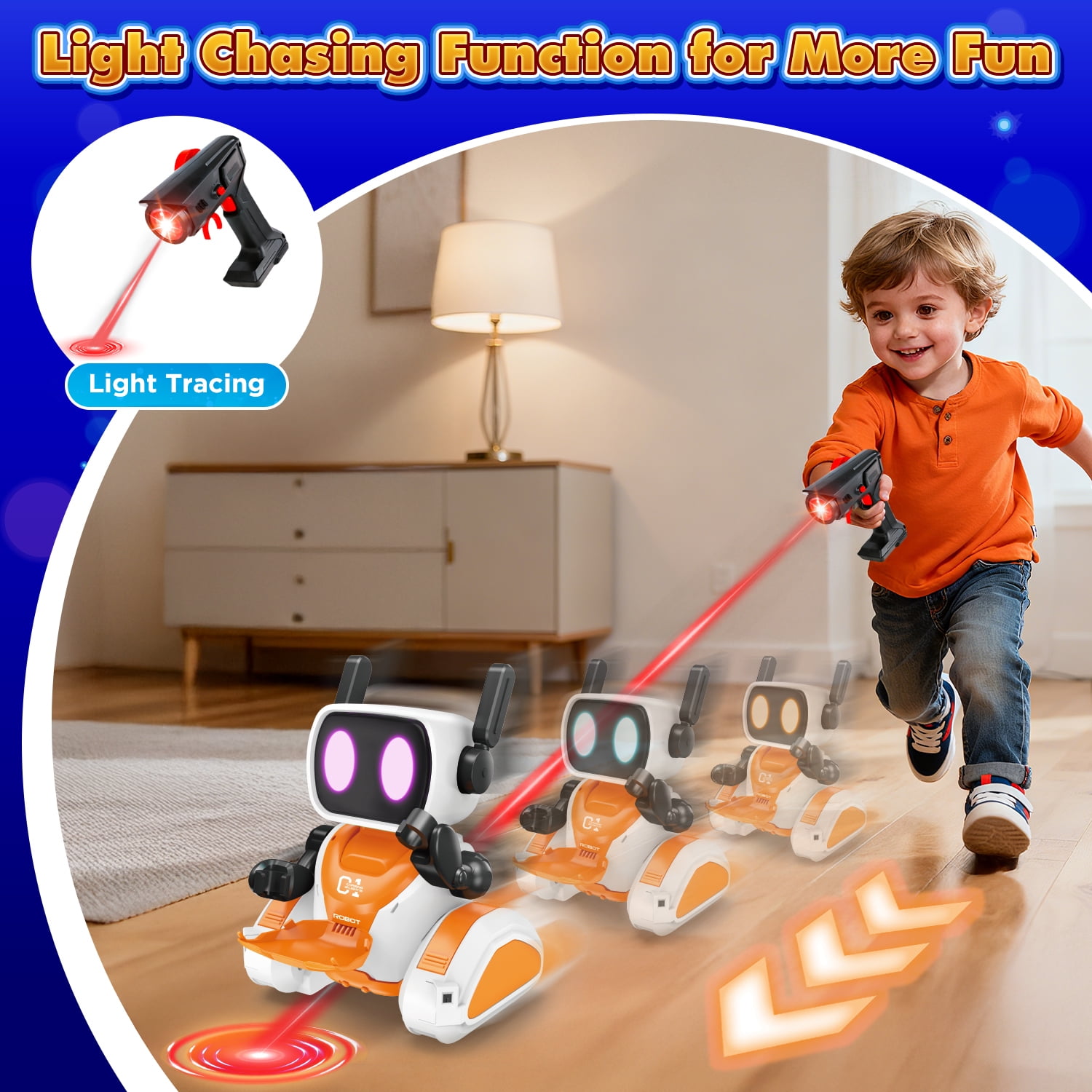 HopeRock Robot Toy for Kids 2-6, 2.4GHz Remote Control Robot with Infrared Tracking, Music & LED Eyes, Movable Arm , Electronic Toys Christmas Birthday Gift for Boys & Girls Ages 3-6.