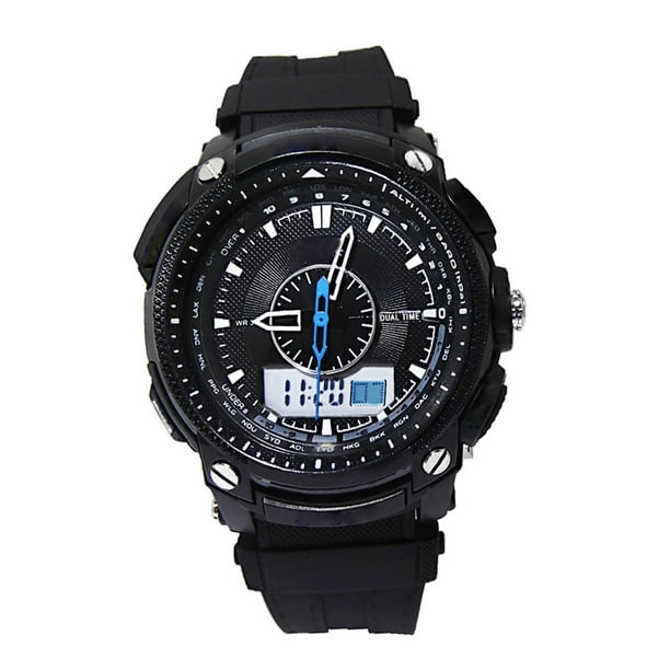 GOOHOCHY Ohsen AD1209 Reloj de pulsera de cuarzo digital deportivo de doble hora impermeable para hombre con fecha / alarma / cronómetro (negro)