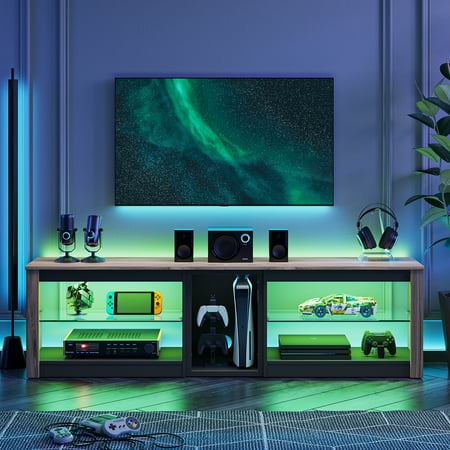 Bestier TV Stand for TVs up to 70 with RGB LED Lights Pinewood