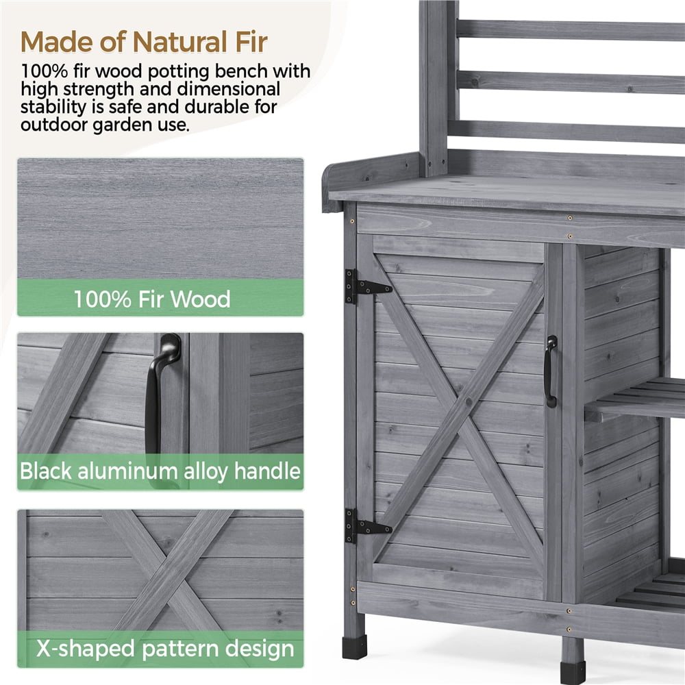 Renwick 4-layer Garden Work Bench with Cabinet & Open Shelf, Gray