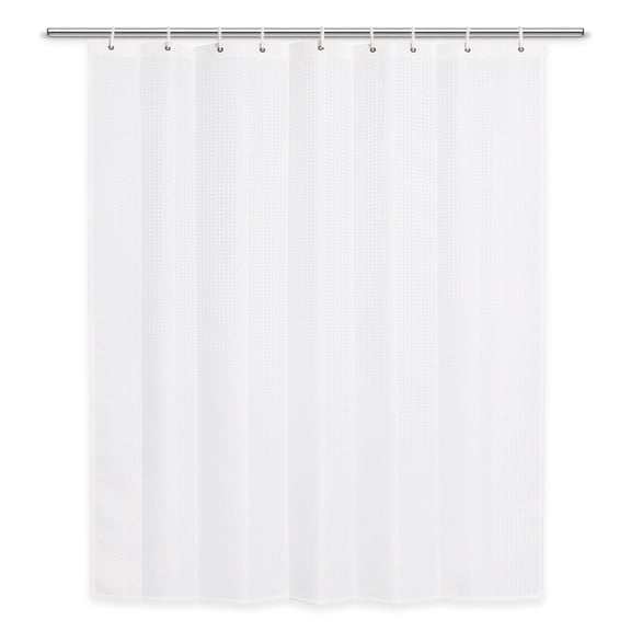 Waffle Shower Curtains for Bathroom - White Waffle Pattern Shower Curtain with Metal Grommets, High-Quality Polyester, Soft Touch, Includes 12 Pcs Smooth-Glide Hooks, 72x72