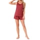 thumbnail image 2 of Conjunto de pijama de 2 piezas de tank top y pantalones cortos de satén sedoso para mujeres, con frente plisado, color rojo, 2 of 5