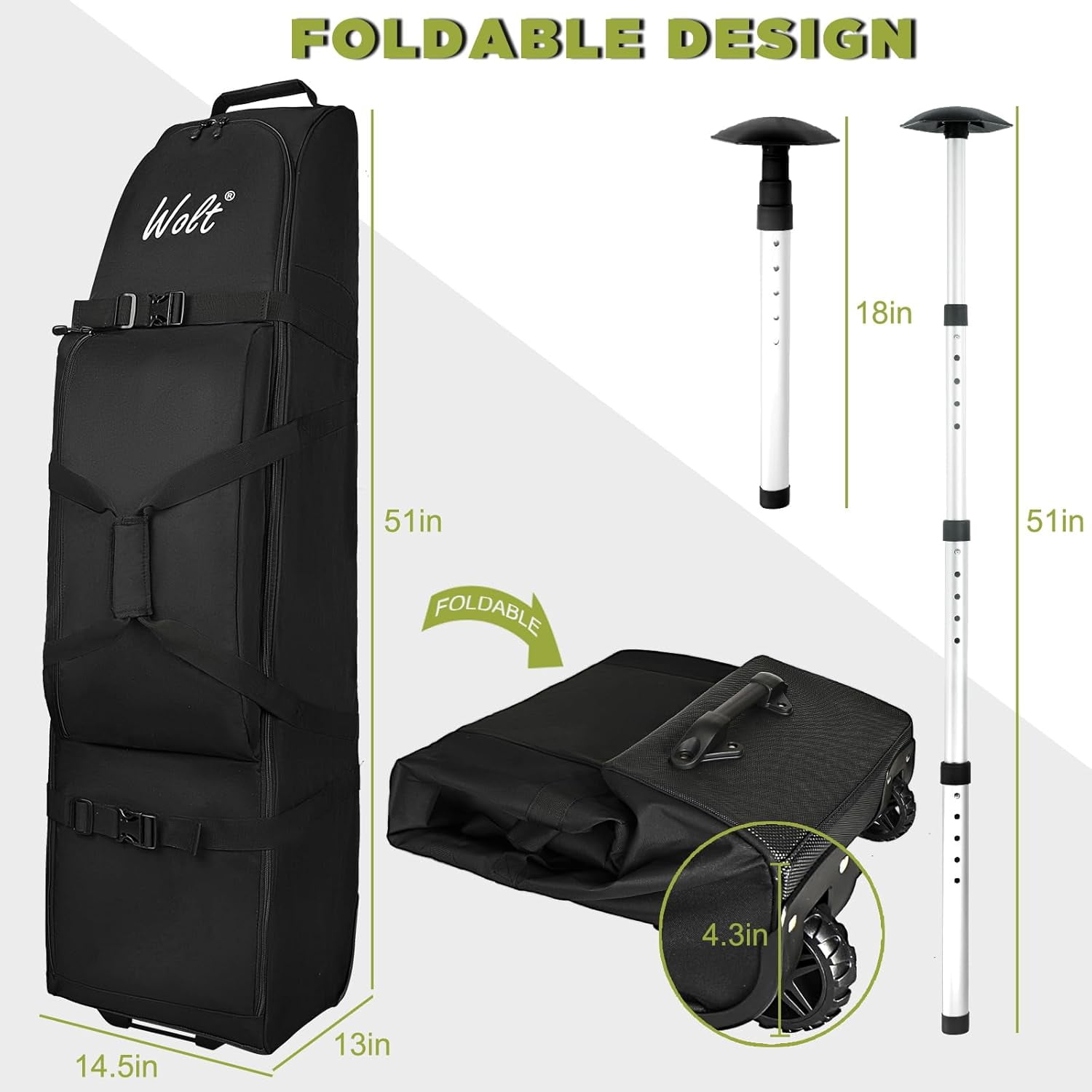 WOLT Golf Travel Club Bag With Support System Soft Padded Resistant and Waterproof Golf Travel Bag with Wheels for Airlines