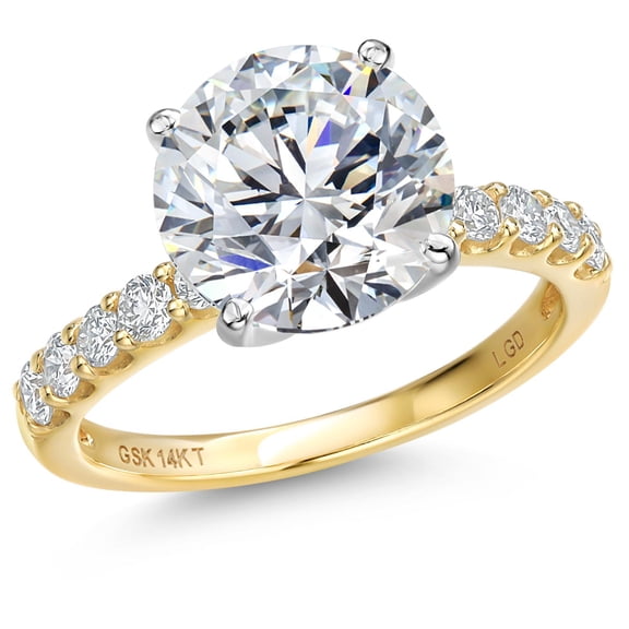 Gem Stone King 5.38 Cttw IGI Certified Lab Grown Diamond in 14K Two-Tone Gold Engagement Ring for Women | Round Center Diamond 5.00 Ct | E-F Color | VS1-VS2 Clarity | Size 6