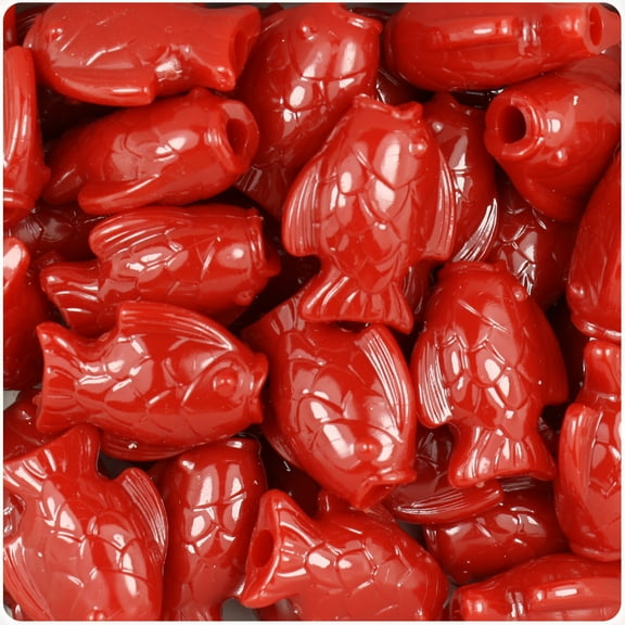 BeadTin Red Opaque 24mm Fish Pony Beads (24pcs)