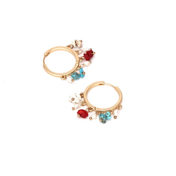 QIQUWOHUL Exaggerated Tassel Earrings Retro Gravel Ear Hoops Fashion Bohemian Earrings Handmade Earrings Female Handmade Colorful Beads Open Circle Earrings Jewelry
