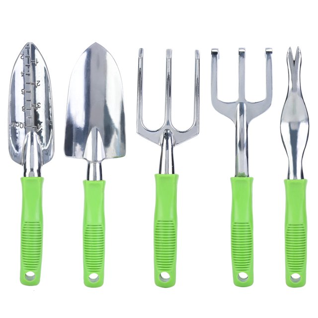 Daboolka Juego de Herramientas con Mango Verde, Pala, Pala, Rastrillo, Mano, plástico, jardín, jardín, 5 Piezas