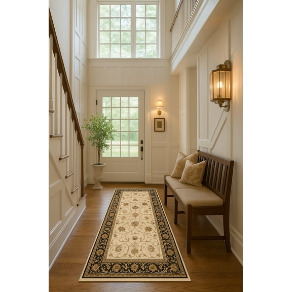 Rug Branch Traditional Persian  Beige Black Indoor Runner Rug - 2x15