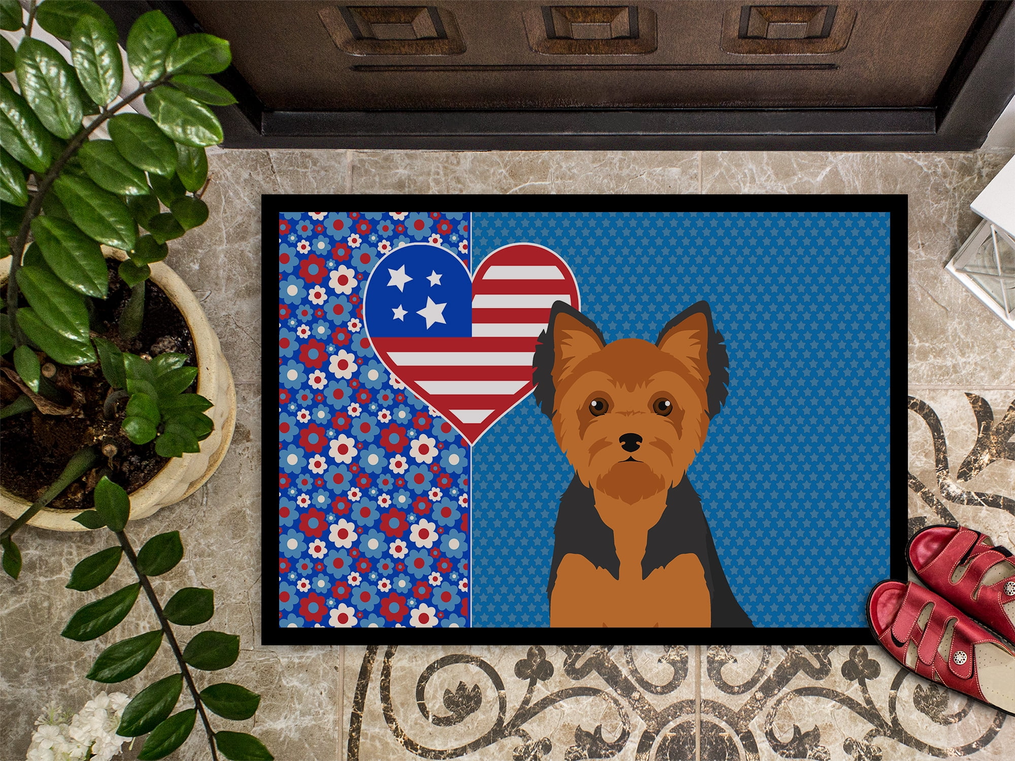 Black and Tan Puppy Cut Yorkshire Terrier Indoor or Outdoor Mat 24x36 36 in x 24 in