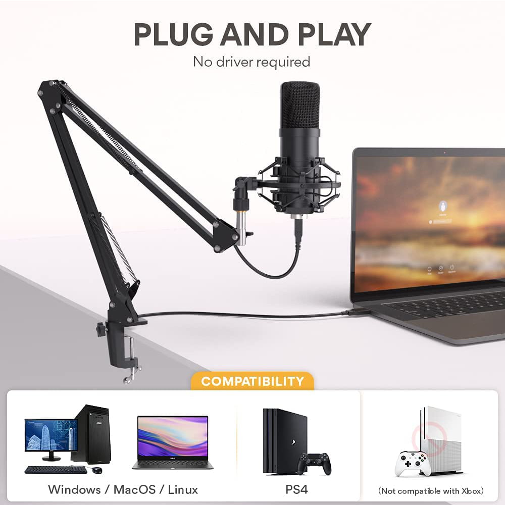  FDUCE USB Streaming Microphone Kit, Professional 192Khz/24bit  Studio Mic with Arm Stand Advanced Chipset, PC Microphone for Singing,  Gaming, Podcast, Zoom, Online-Teaching, , X9 : Electronics
