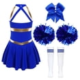 thumbnail image 2 of Alvivi Kids Girls Cheerleading Outfits Cheer Leader Sleeveless Dance Dress with Stocking Pom Poms Set B Blue 6, 2 of 7