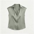 thumbnail image 5 of DagobertNiko Women Plus Size Short Sleeve Tops Silk Satin Lapel Elegant Blouses Casual Tee for Summer Daily Wear and Style, 5 of 6