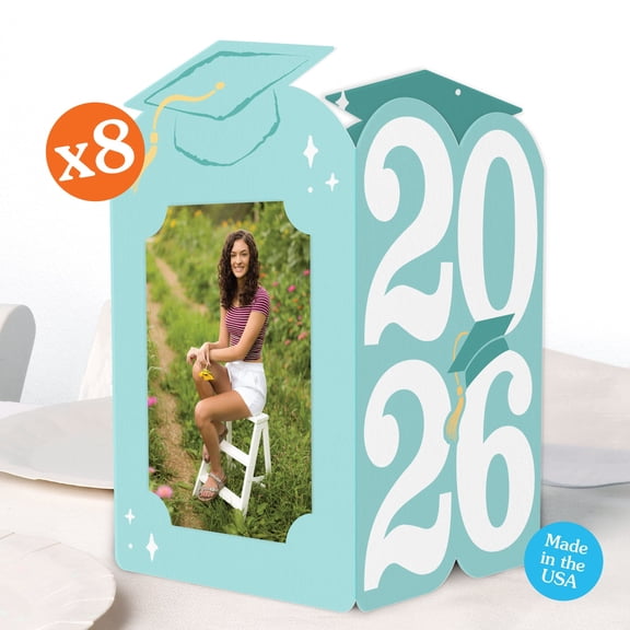 Big Dot of Happiness Mint Green 2026 Graduation Photo Holder Centerpieces, 4x6 Picture Display Box, Table Decoration Centerpiece for Light Green Grad Party Decor, 8 Count
