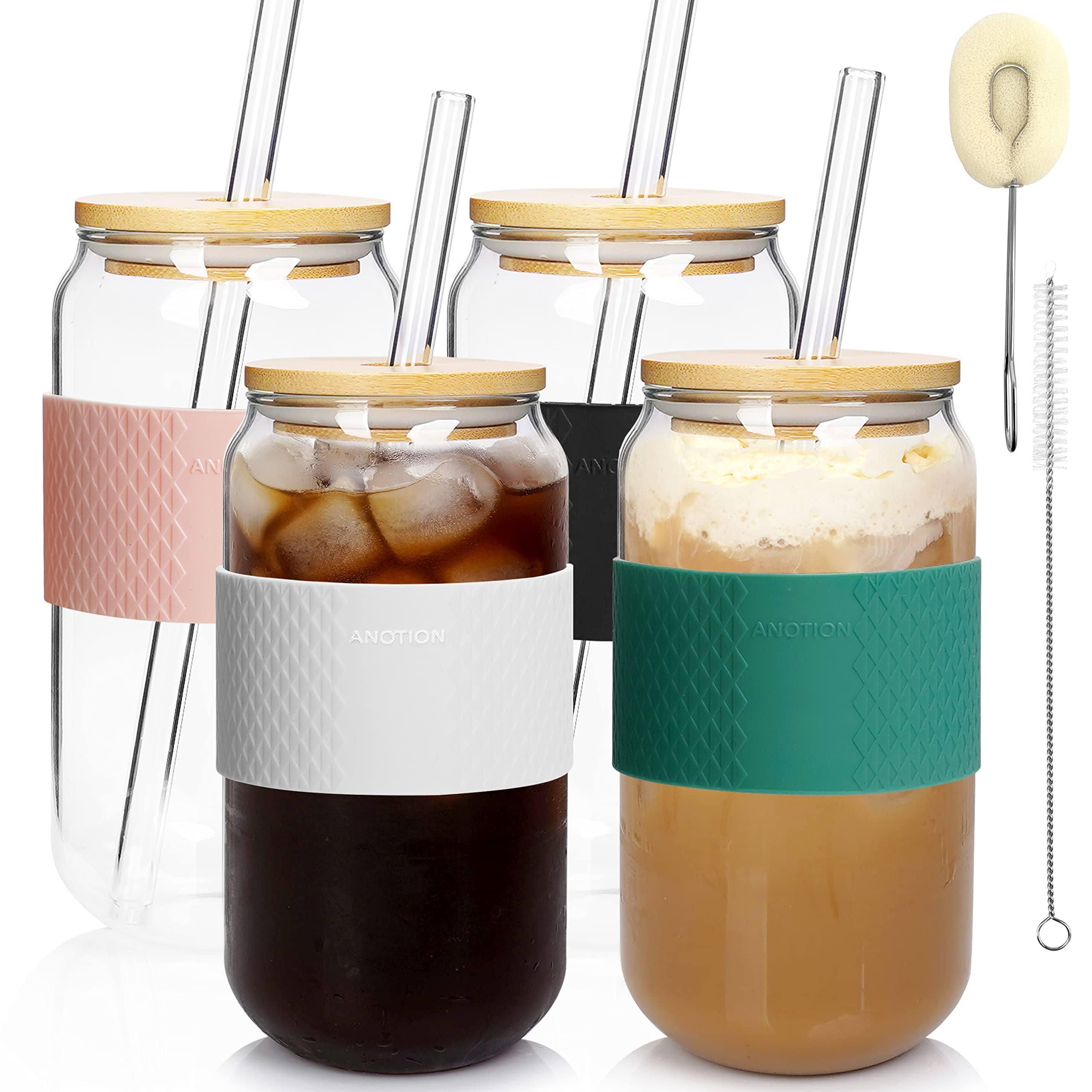 Beer Can Glass with Lids and Straw, Bamboo Cover Metal Straw, 20