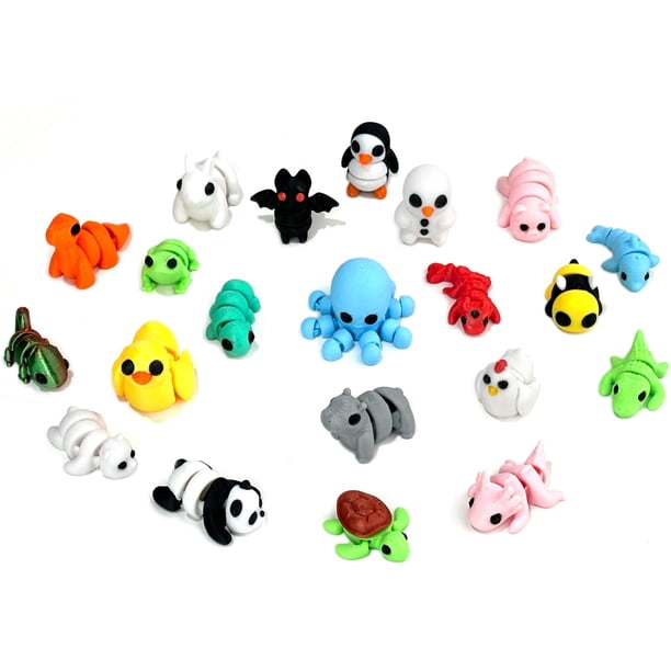 Mini juego de animales impresos en 3D, 21 piezas, juguetes flexibles articulados