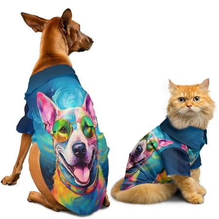 Hippie Bull Terrier Portrait oil painting Watercolor Tie-dye Vintage Hawaiian Summer Shirt for Small Medium Large Dog Cat Bully Dog Lovers Gifts Idea - 00015