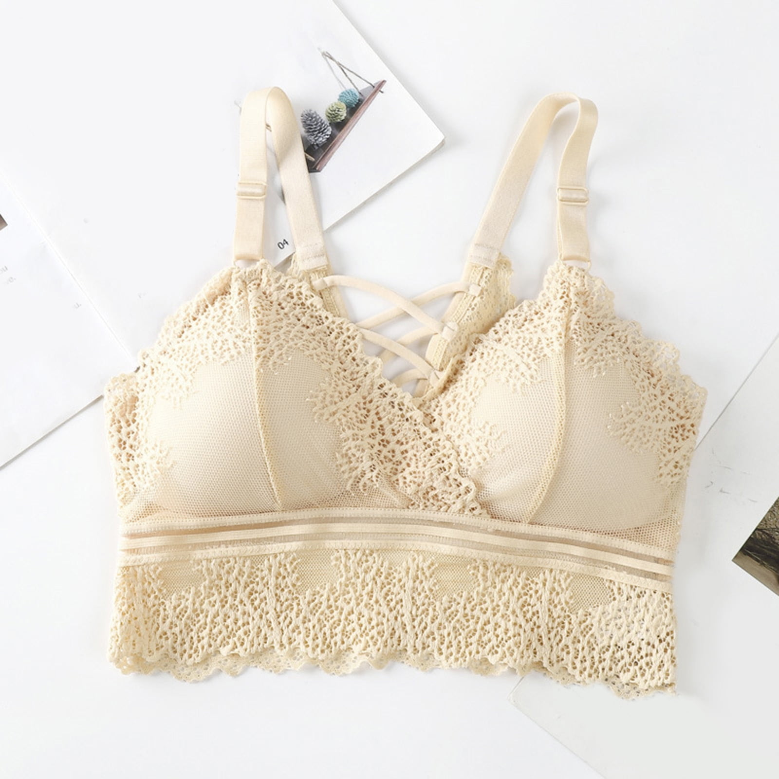  Wireless Bra Thin Cup Wide Strap Women Underwear Sexy Lace Vest  Brassiere Femme Gather Comfortable Bralette (Color : Beige, Size : 95D) :  Clothing, Shoes & Jewelry