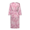 thumbnail image 4 of Yuyamidu Pink Ribbon Womens Robes Lightweight 3/4 Sleeves Bathrobe Breast Cancer Awareness V Neck Sleepwear Women's Mid-Length Robe Nightgrown Size XL, 4 of 7