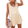 thumbnail image 3 of Sleeveless Women Casual Solid Color Jumpsuit Rompers With Pocket Elastic Waist Shorts, 3 of 5