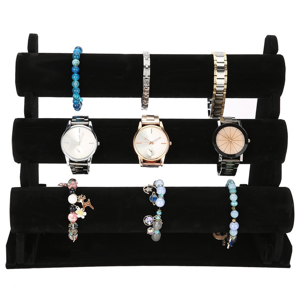 Rustic-Style 2-Tier Jewelry Organizer Stand, Wooden T-Bar Necklace Rack and  Bracelet Holder Display for Selling, Bangle, Watch Tower, Rings, Earrings