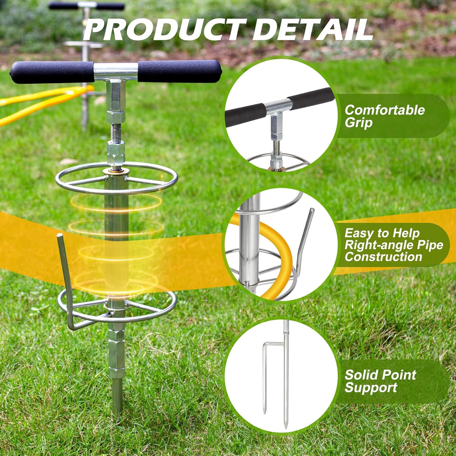 Walensee 32" Garden Hose Guide Spike Right Angle Hose Pulling Stand, Heavy Duty Metal Hose Reel for Garden Corner Auxiliary Watering Hose Reel, Lawn & Garden Watering Equipment, Plant Protector