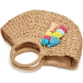 thumbnail image 5 of CoCopeaunts Women Straw Bag Large Woven Tote Bag with Pendant Round Handle Tote Retro Purse Hobo Summer Beach Handbag, 5 of 7