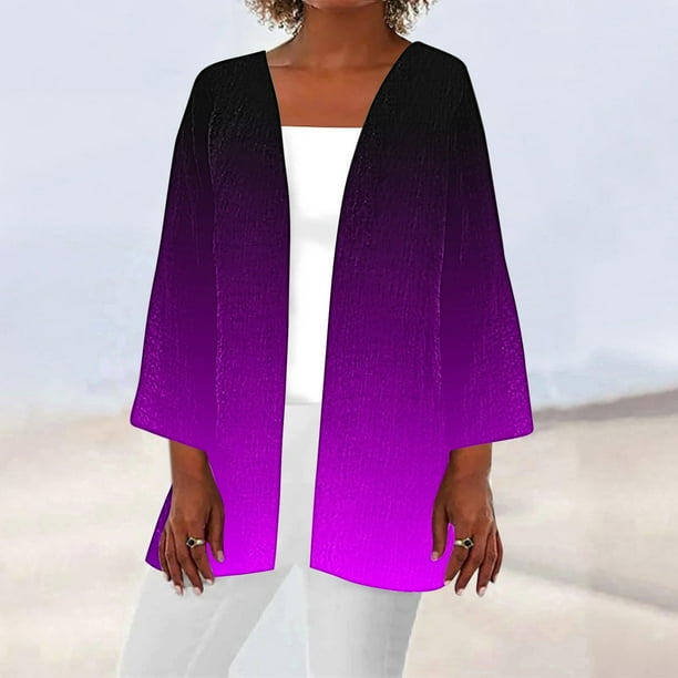 Cárdigan para mujer, verano otoño, estampado degradado, cárdigan de manga larga, suelto, blusa informal, abrigo para mujer