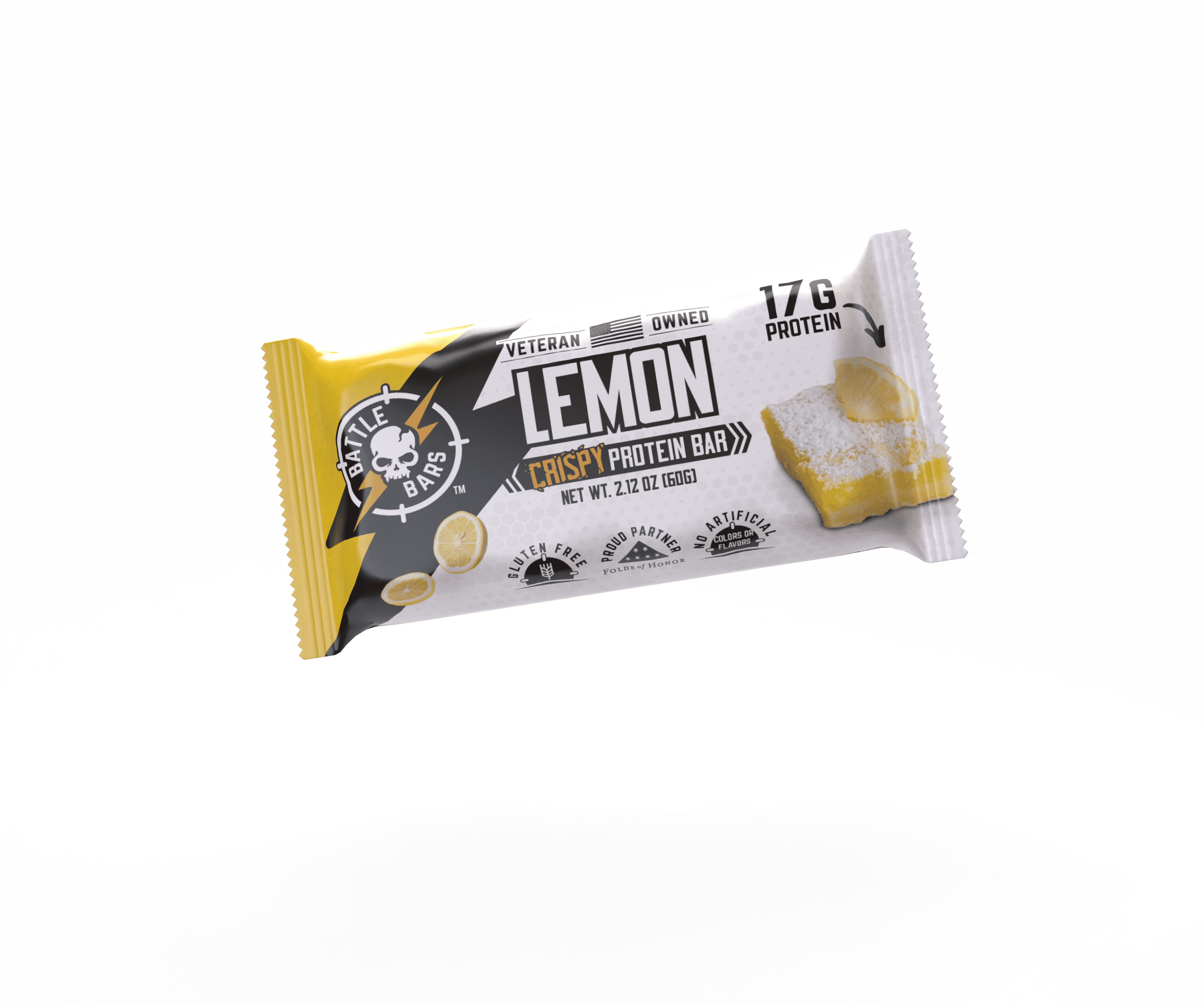 Battle Bars Lemon Marshmallow-Crisp Protein Bars, 12 Pack, 2.10oz, 16g Whey Protein, Gluten Free