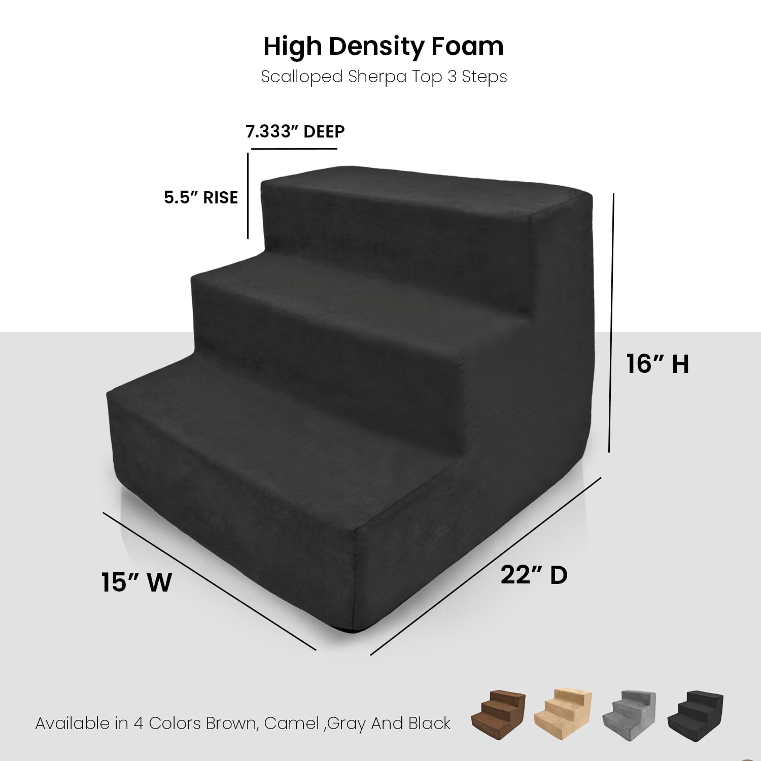 Precious Tails Deluxe High-Density Foam 3-Step Pet Stairs for Dogs and Cats - Durable, Lightweight, and Portable Staircase for Easy Mobility Assistance