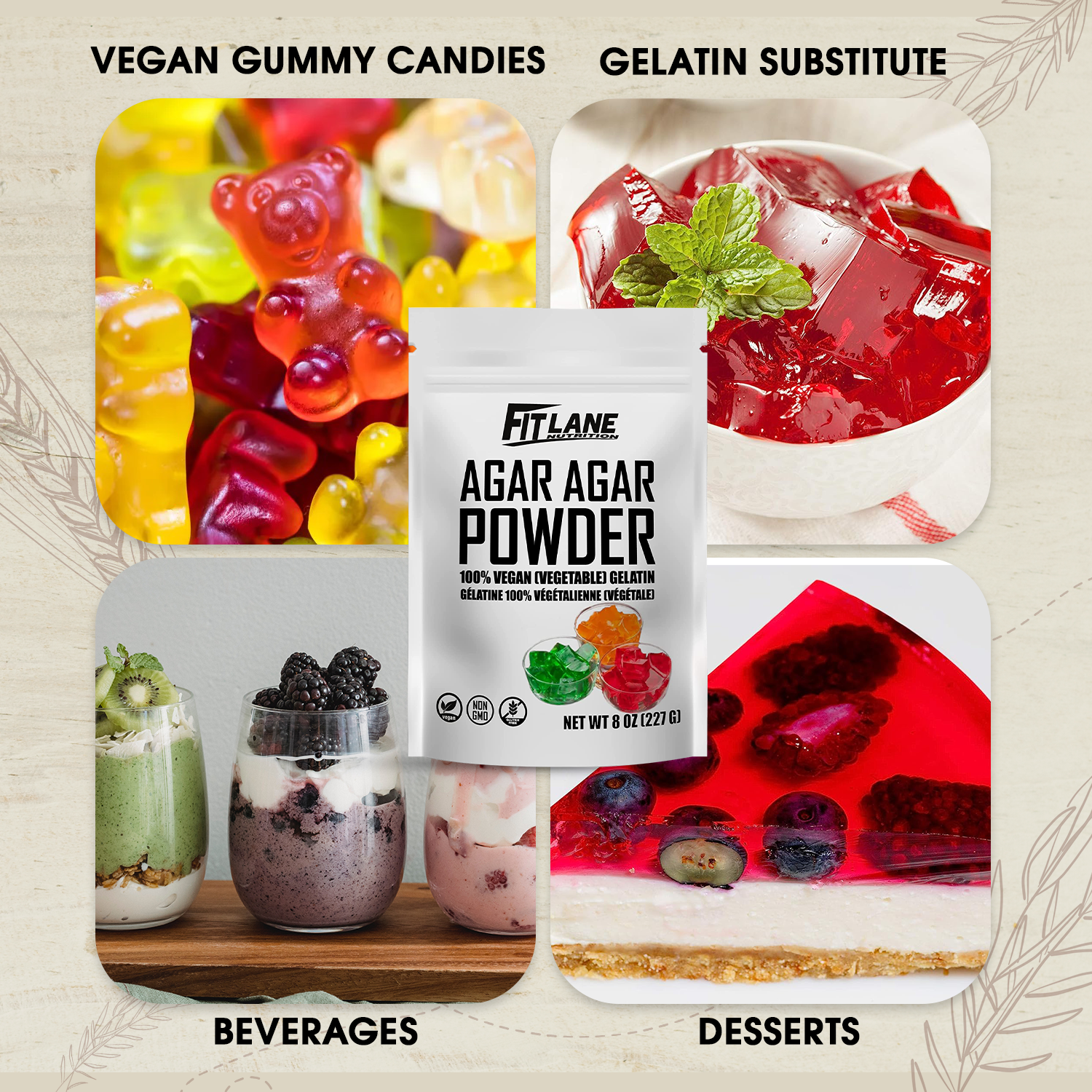 Agar Agar Powder 8 oz - Vegan (Vegetarian) Gelatin - Gluten Free Unflavored - 151 Servings Per Bag