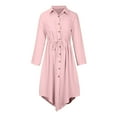 thumbnail image 3 of Women Cotton and Linen T-Shirt Maxi Dress Button Up Roll Long Sleeve Long Dresses Plus Size Casual Loose Irregular Dress, 3 of 5
