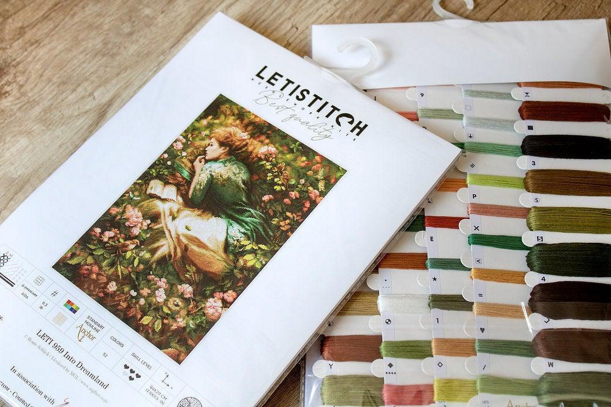 Counted Cross Stitch Kit Into Dreamland Leti959 By LetiStitch Green Flowers Canvas Cotton Girl Grass