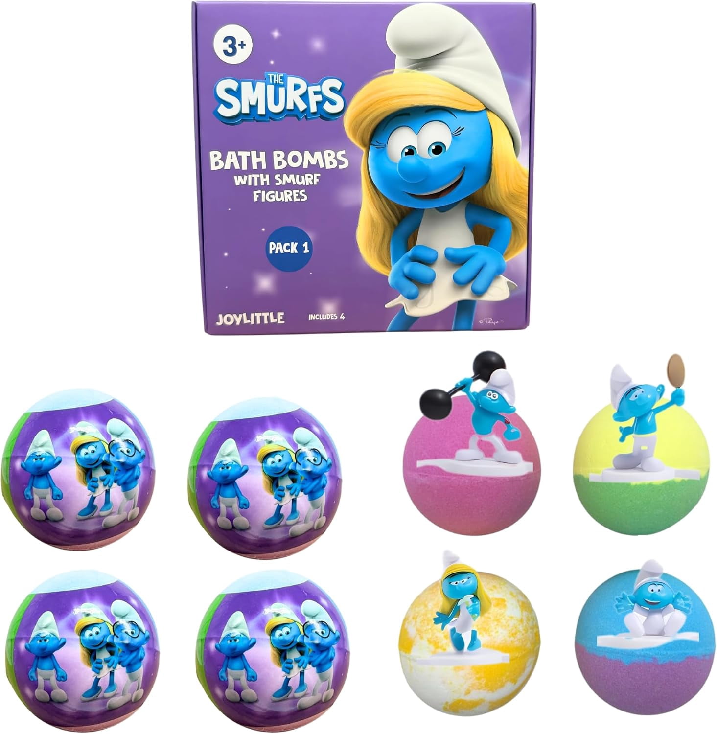 The Smurfs Bath Bombs with Action Figures-Smurfette, Baby Smurf, Hefty Smurf, and Vanity Smurf
