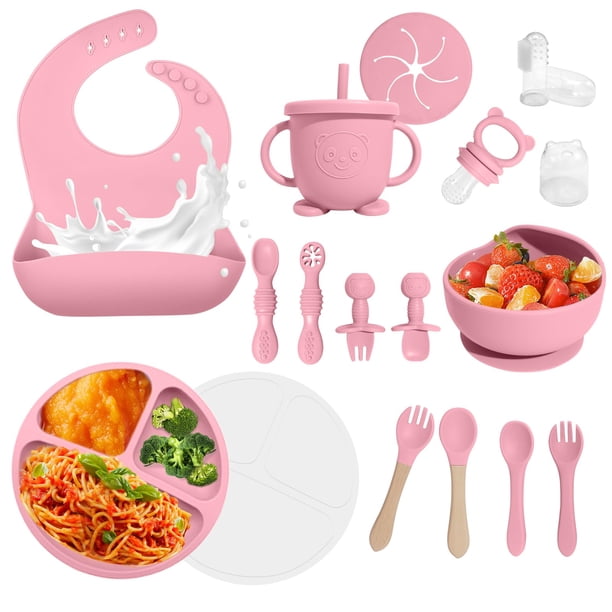 Set de alimentación para bebés Catvegue, 17 unidades, silicona sin BPA, rosa