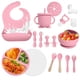 thumbnail image 1 of Set de alimentación para bebés Catvegue, 17 unidades, silicona sin BPA, rosa, 1 of 8