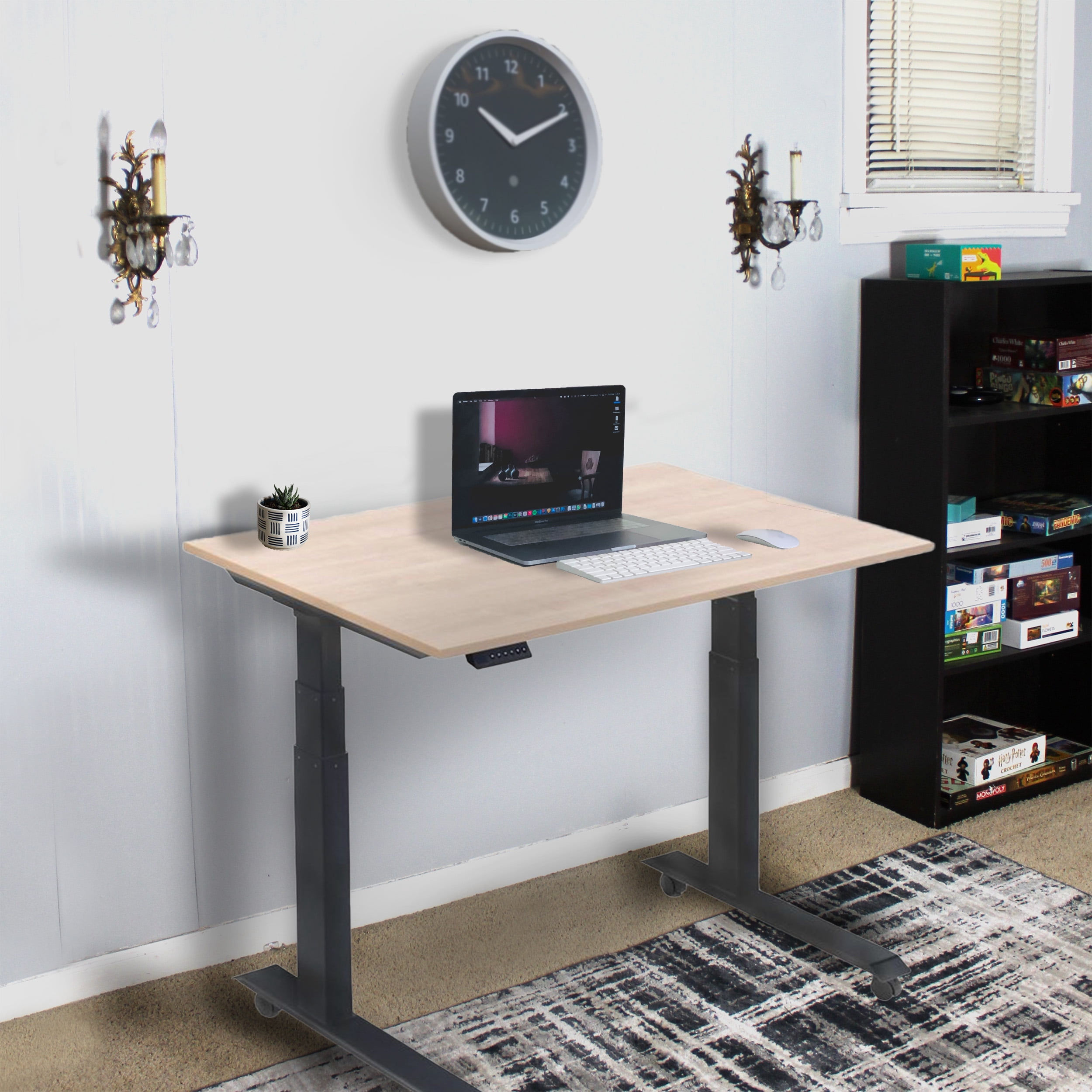 48 Inch Electric Standing Desk With Drawer & USB Ports - Black Walnut Top, Black Frame