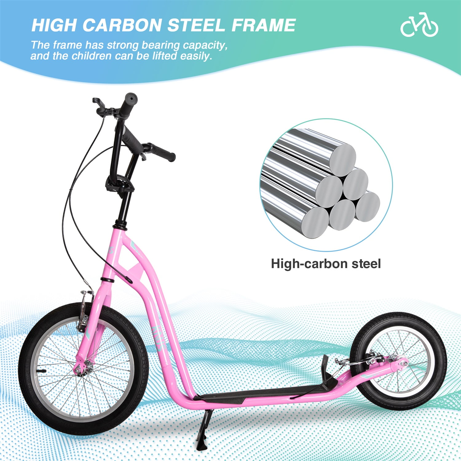 CIPACHO 37" Kids Scooter with 16" Front and 12" Rear Dual Brakes Inflatable Wheels, Durable Steel Frame Scooter for Ages 6-12, Pink CIPACHO 37" Kids Scooter with 16" Front and 12" Rear Dual Brakes Inflatable Wheels, Durable Steel Frame Scooter for Ages 6-12, Pink